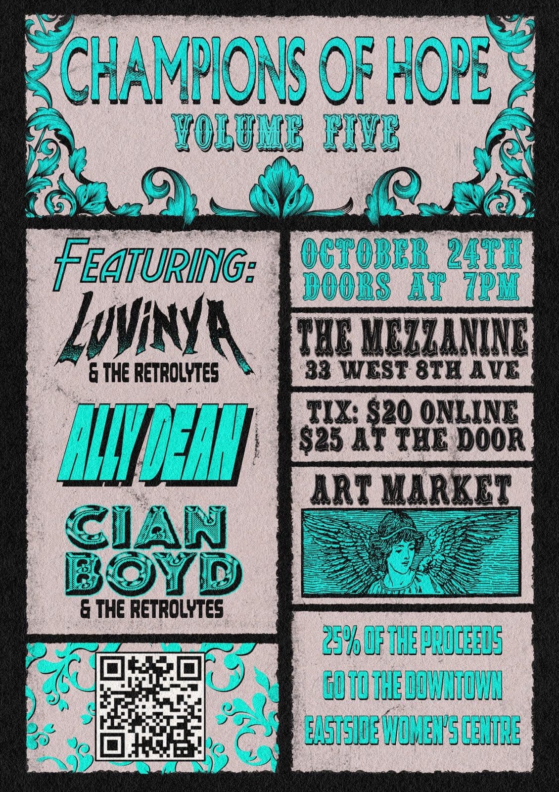 Champions of Hope Volume Five poster for the Downtown Eastside Women's Centre at The Mezzanine